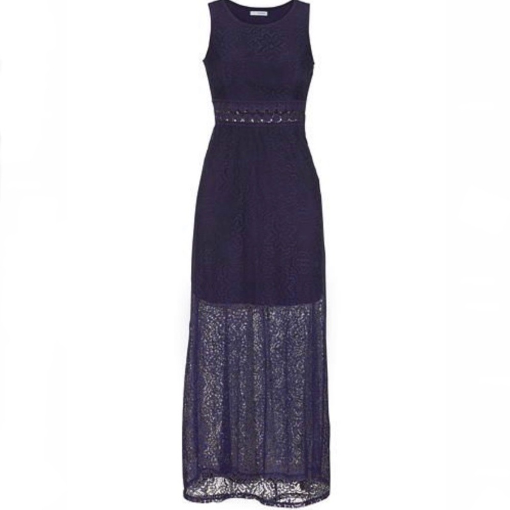 Maurices Navy Open Crochet Waist Lace Maxi Dress